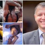 Collage: four left images of people resting, stretching, and eating healthy; right image shows a smiling man in a suit with a circular SDG pin