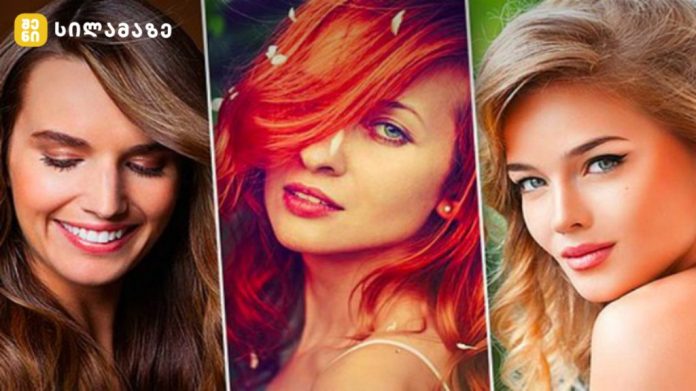Three-panel collage of women with different hair colors (brown, red, blonde) showcasing beauty looks for a beauty feature.