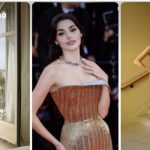 Triptych of a woman in a gold sequined strapless gown posing in three settings: by a sunlit window, on a red carpet, and on a staircase,” describing a fashion photoshoot vibe.