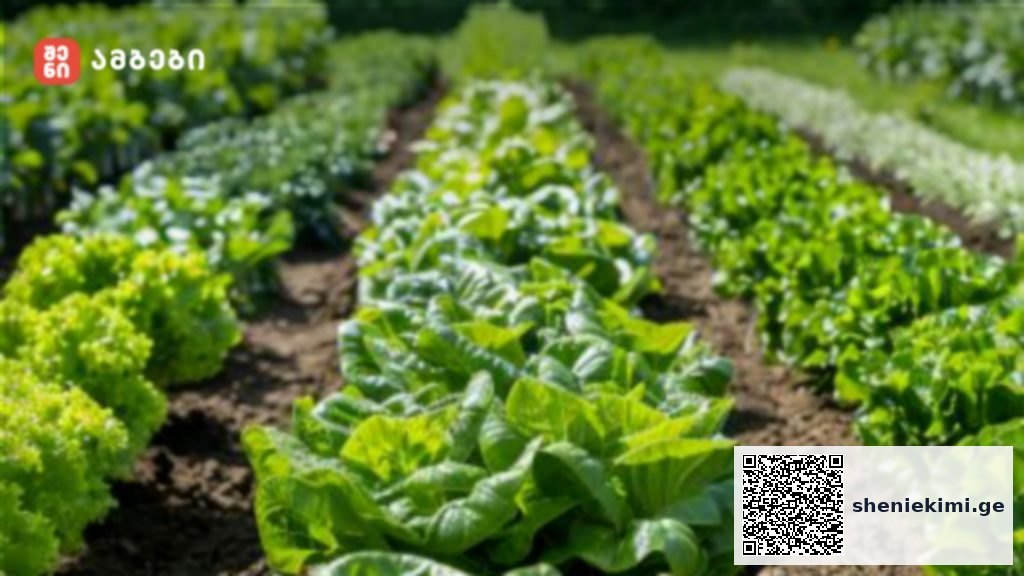 Rows of lettuce plants growing in neat rows on a farm field under bright sunlight