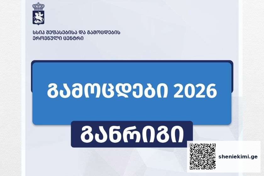 Georgian government poster announcing elections 2026 with a blue banner and crest in the top-left corner.