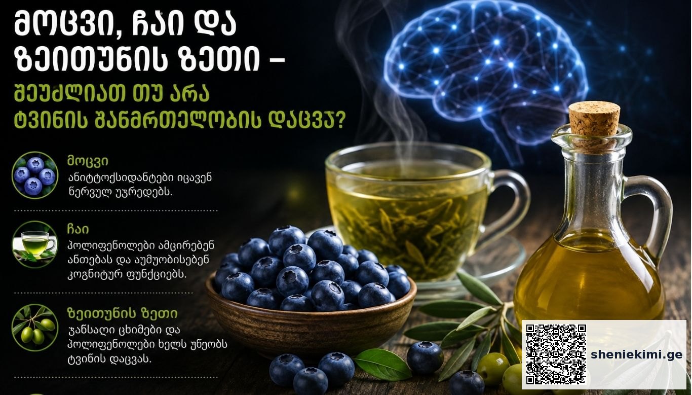 🫐 მოცვი, 🍵 ჩაი და 🫒 ზეითუნის ზეთი – შეუძლიათ თუ არა ტვინის ჯანმრთელობის დაცვა? | sheniekimi.ge | შენი ექიმი
